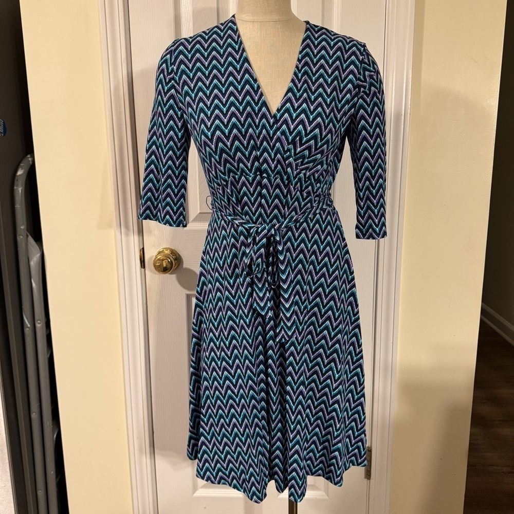 Leota Wave Aqua Faux Wrap Dress M | NWT | Nordstrom $158